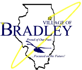 Village of Bradley, Illinois logo. Service area map with town name and Proud of Our Past...Focused on Our Future slogan.