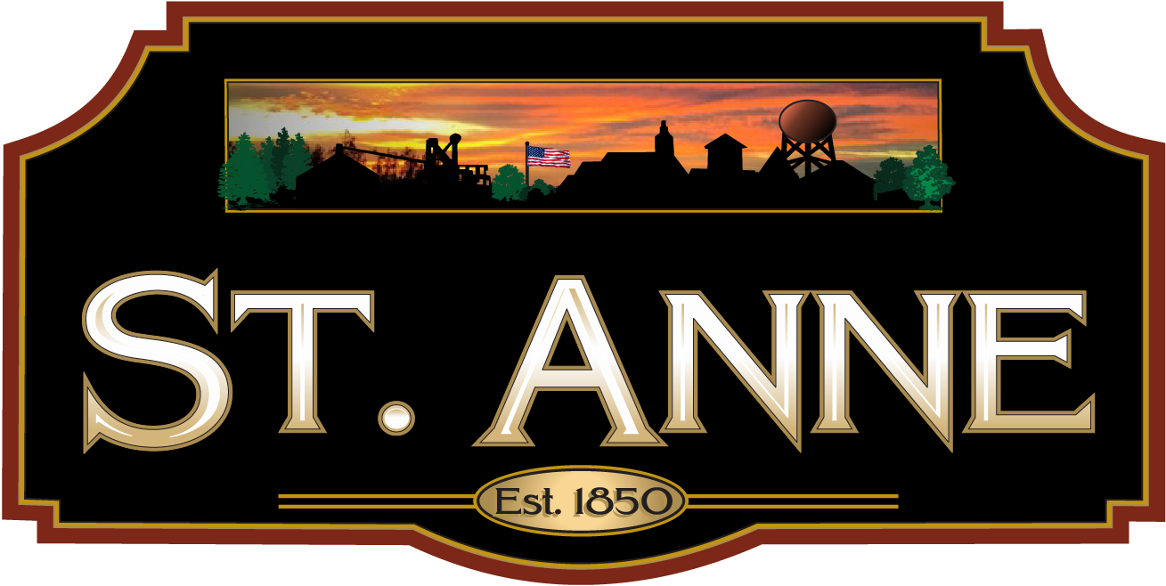 St. Anne, Illinois, service area. Town logo with skyline, American flag, and Est. 1850 on a black background.