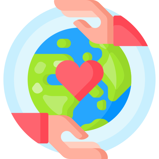 Love resources: Hands holding Earth with a heart. Global love and support.
