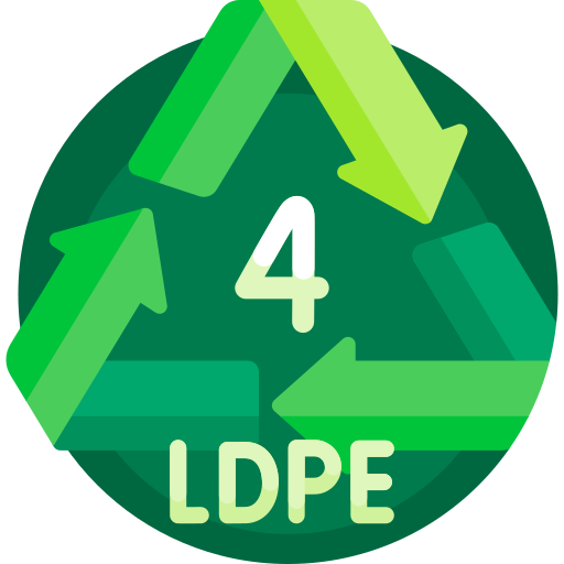 Plastic recycling symbol for LDPE (type 4). Green arrows in a triangle.