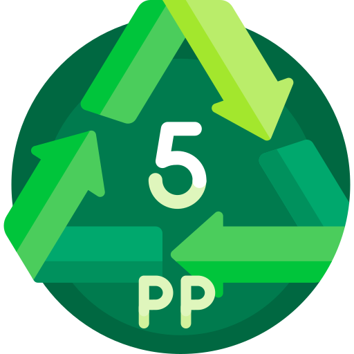 Plastic recycling symbol #5. PP plastic type. Green recycling arrows.
